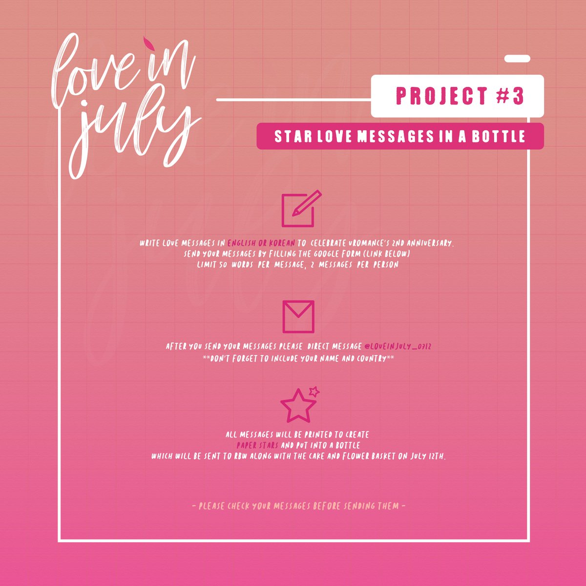 Loveinjuly_0712's tweet photo. LOVE IN JULY🍭
VROMANCE's
2nd Anniversary Project
Project details
#loveinjulyfor0712 #VROMANCE https://t.co/fqwnfdyekv