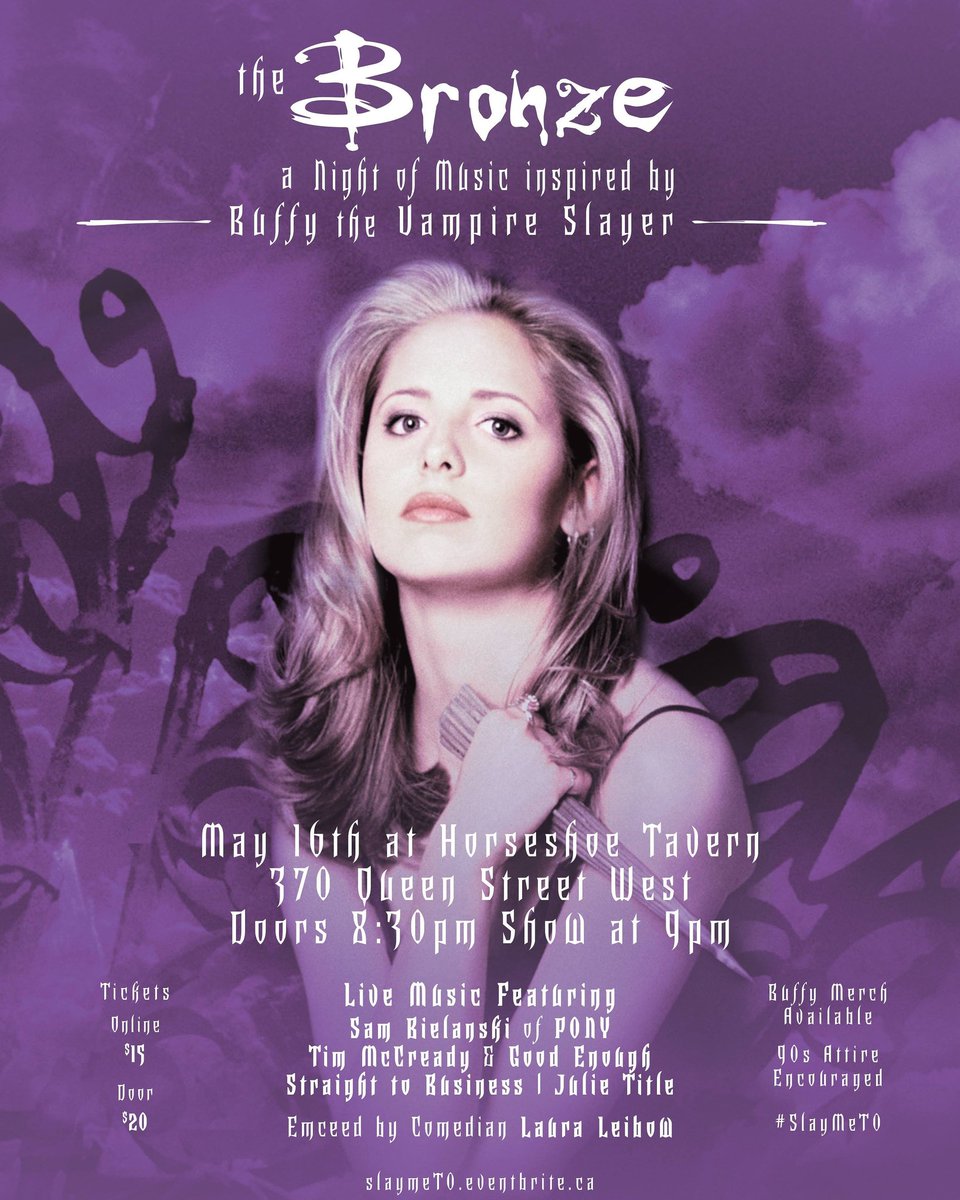 GirlyMags's tweet photo. GIVEAWAY: Two tickets to The Bronze: A Night of Music Inspired by #BuffytheVampireSlayer 
#90s looks HIGHLY encouraged! Giveaways, prizes and lots more surprises! To enter, visit our Instagram with the details. #Toronto #slaymeTO #giveaway https://t.co/LSUBV6MyXc https://t.co/ufc3dqZKg7
