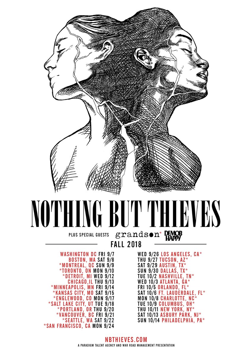 NBThieves's tweet photo. :: We just can’t get enough of you lot in North America so we’re returning this Autumn (or ‘Fall’ if you must) for a load more shows. Tickets on sale Friday 10AM ET / 7AM PT. Stay tuned for more announcements… :: https://t.co/wpWrvbsO1d
