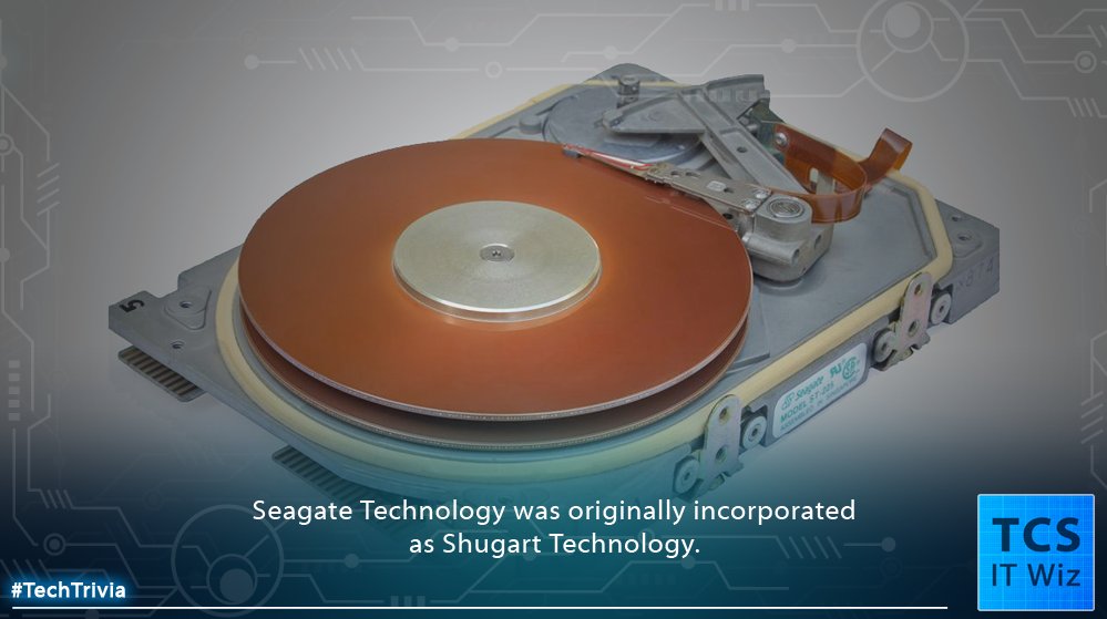 TCSITWiz's tweet photo. Seagate changed their company's name in 1979 to avoid a lawsuit from a similarly named Xerox subsidiary, Shugart Associates. #TechTriva https://t.co/beeg2FYuCR