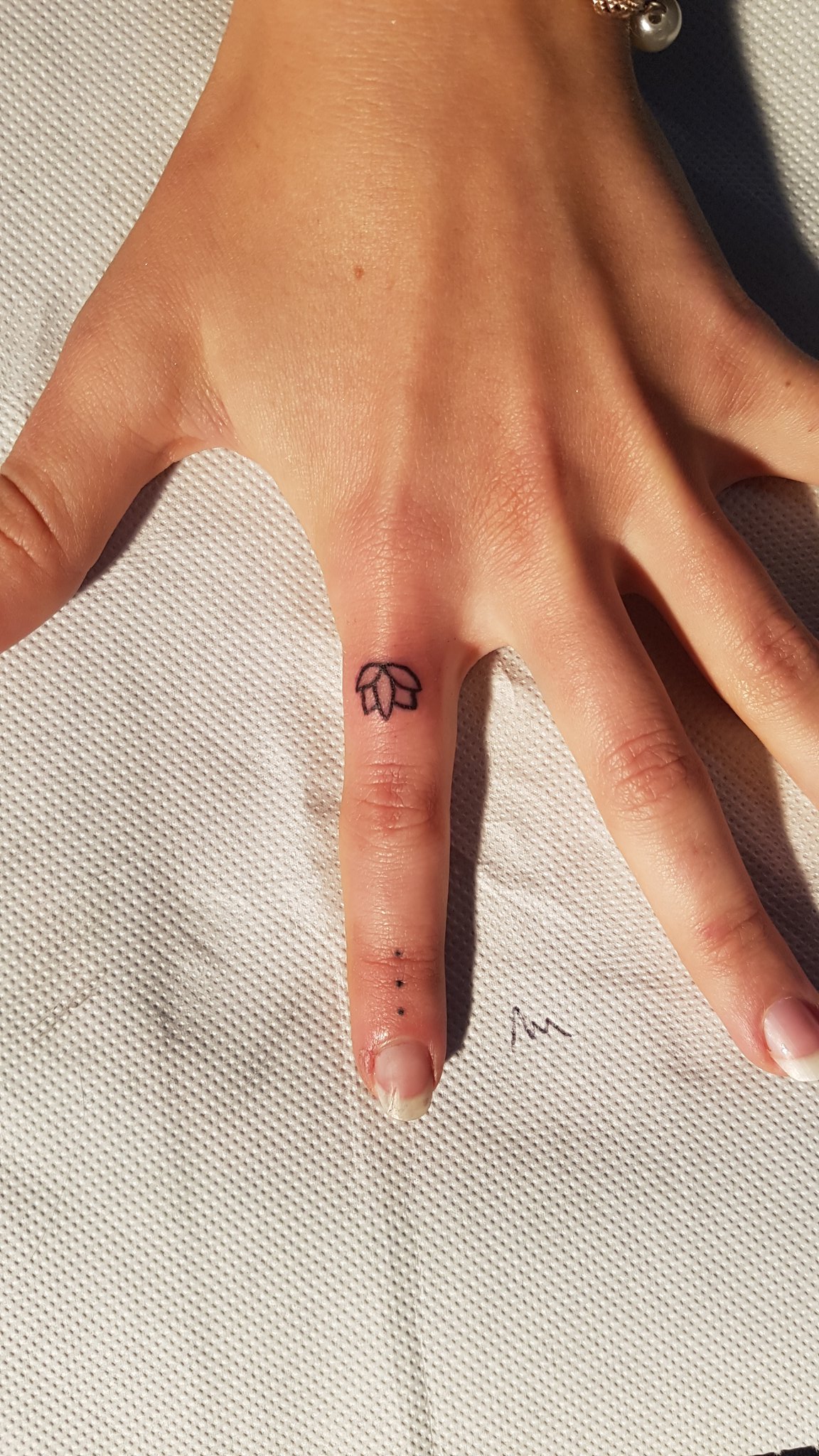 Lotus tattoo on the finger