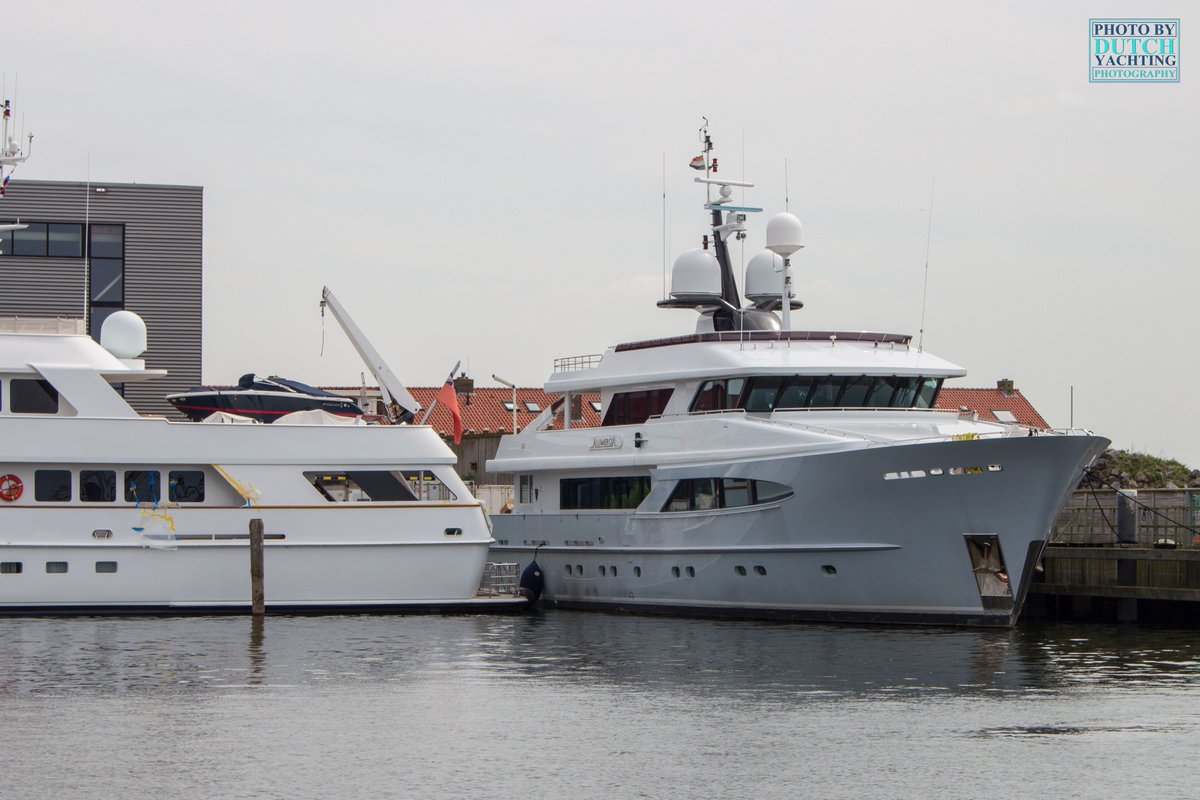 Dutchyachting's tweet photo. The 1993 #Puglia built 46m Sea Falcon II and 2001 #Heesen Yachts built 37.69m #Alumercia are having a #refit at #Balk. #Drettmann’s 23.9m #Ursus fitting out is also taking place at Balk and Hartman Yachts’ 2016 built 23.99m Livingstone 24 see this all happen. Photos: Gerrit Bouma https://t.co/F03mZRlvRu