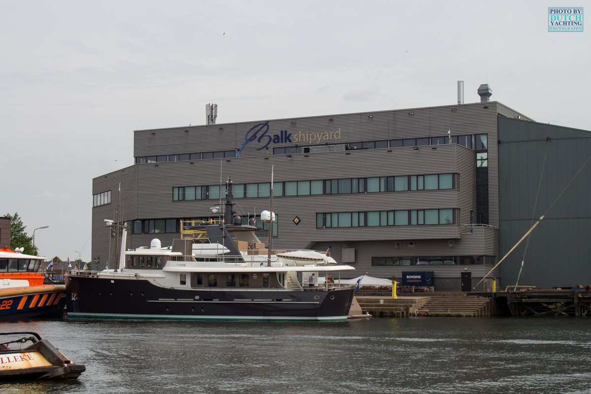 Dutchyachting's tweet photo. The 1993 #Puglia built 46m Sea Falcon II and 2001 #Heesen Yachts built 37.69m #Alumercia are having a #refit at #Balk. #Drettmann’s 23.9m #Ursus fitting out is also taking place at Balk and Hartman Yachts’ 2016 built 23.99m Livingstone 24 see this all happen. Photos: Gerrit Bouma https://t.co/F03mZRlvRu