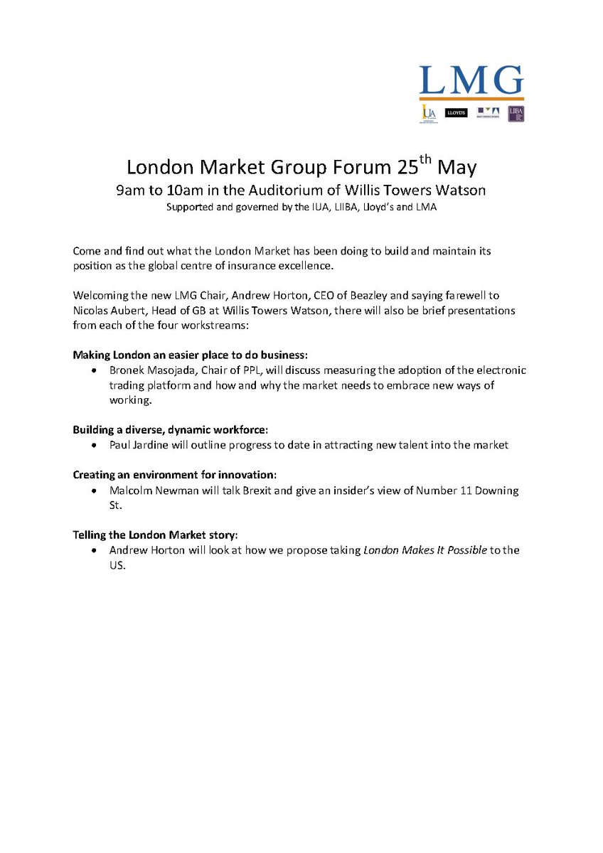 Great line up for our LMG Forum 25th May details as below .

Register here : londonmarketgroup.co.uk/event/lmg-foru…