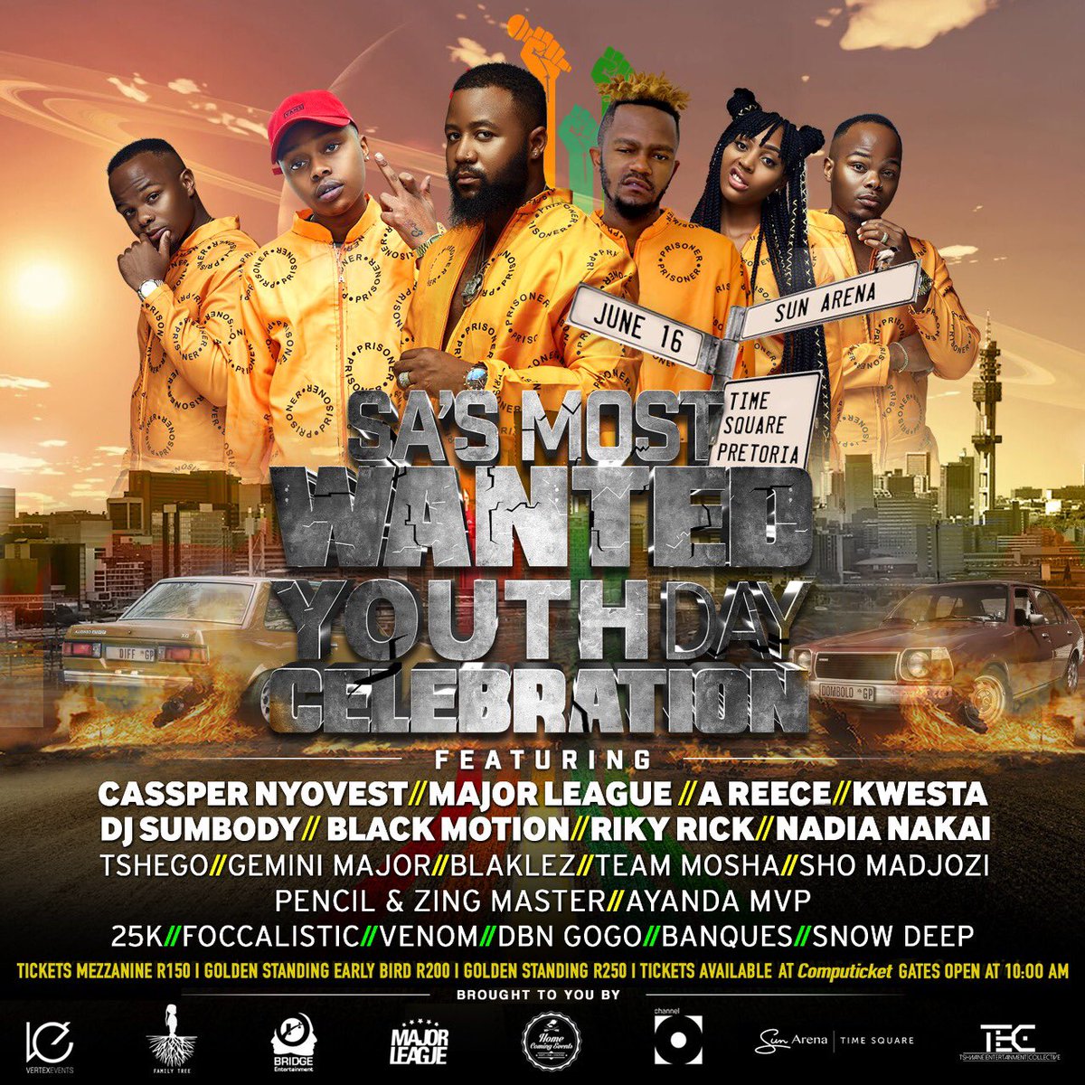casspernyovest's tweet photo. Pretoria I told y’all we coming hard!!!! Get your tickets now!!!! June 16 gone be lit!!! #SAsMostWanted #YDC18 https://t.co/mqVs4Dwvdn