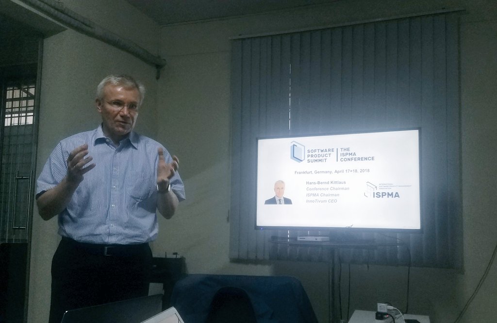 finuno1's tweet photo. #ISPMA @ispma_org chairman #HansBerndKittlaus sharing #SoftwareProductSummit #2018 insights and current best practices in #product #management at @finuno1 #productmanagement https://t.co/YBcMysjYcP