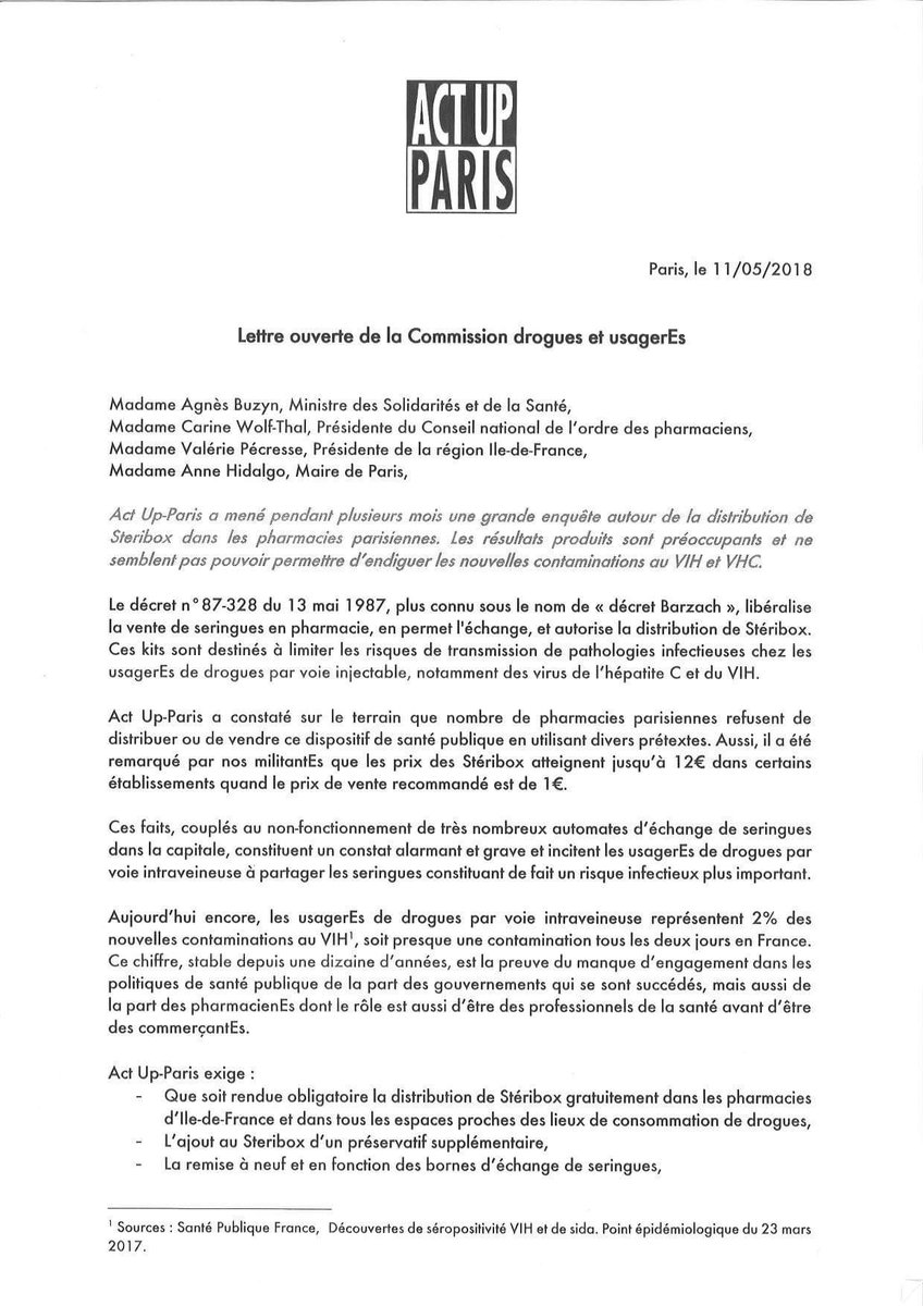 actupparis's tweet photo. Act Up-Paris a mené 1 grande enquête autour de la distribution de #Steribox dans les pharmacies parisiennes.Les résultats sont très préoccupants
@actupparis exige des actions rapides &amp; de rencontrer @agnesbuzyn  @CarineWolfThal @Ordre_Pharma @vpecresse @Anne_Hidalgo immédiatement https://t.co/3qkmKpD8Y9