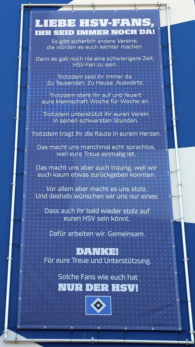 HSV's tweet image. Wir haben am Stadion eine Botschaft angebracht, die wir auch hier mit euch teilen möchten.

#nurderHSV