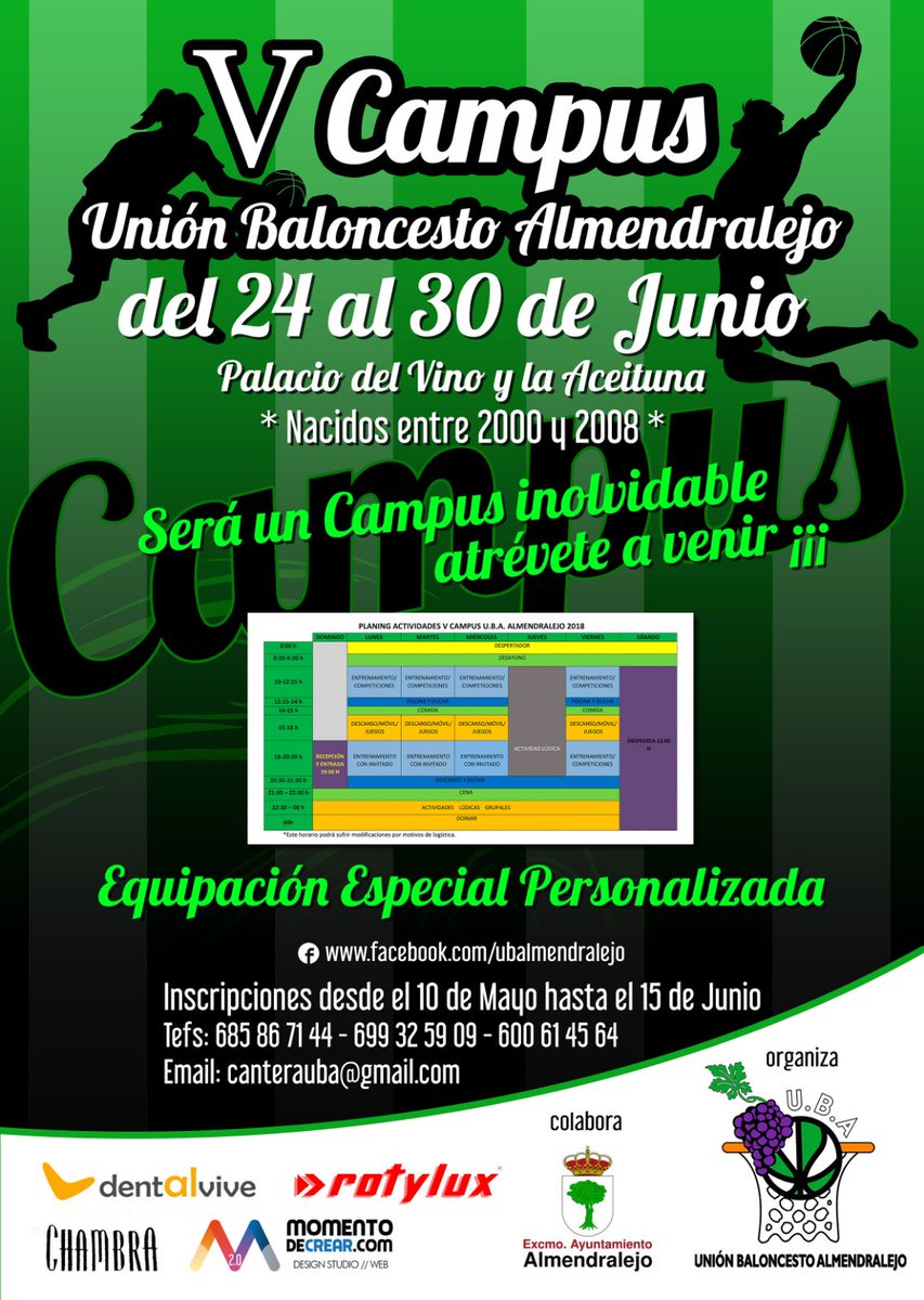 ubalmendralejo's tweet photo. Este será nuestro cartel para el V Campus UBA. Ya hay varios inscritos, te esperamos a ti. Recuerda hay que enviar la inscripción rellena con tus datos junto al recibo de la transferencia bancaria al siguiente número teléfono 635 34 16 67. Plazas limitadas! #Almendralejo https://t.co/ozd0HCF6IB