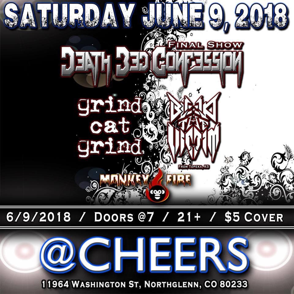 EventStarPro's tweet photo. Win 2 #tickets to the final Death Bed Confession show w #grindcatgrind / #BleedTheVictim & #MonkeyFire Jun 9 2018 @AtCheers on the @Thrillcall mobile #concert app #ArvadaCo #Boulder #CommerceCity #Denver #ThorntonCo #WestminsterCo #Northglenn #Colorado https://t.co/tdiC00nutt https://t.co/GscefA6azi