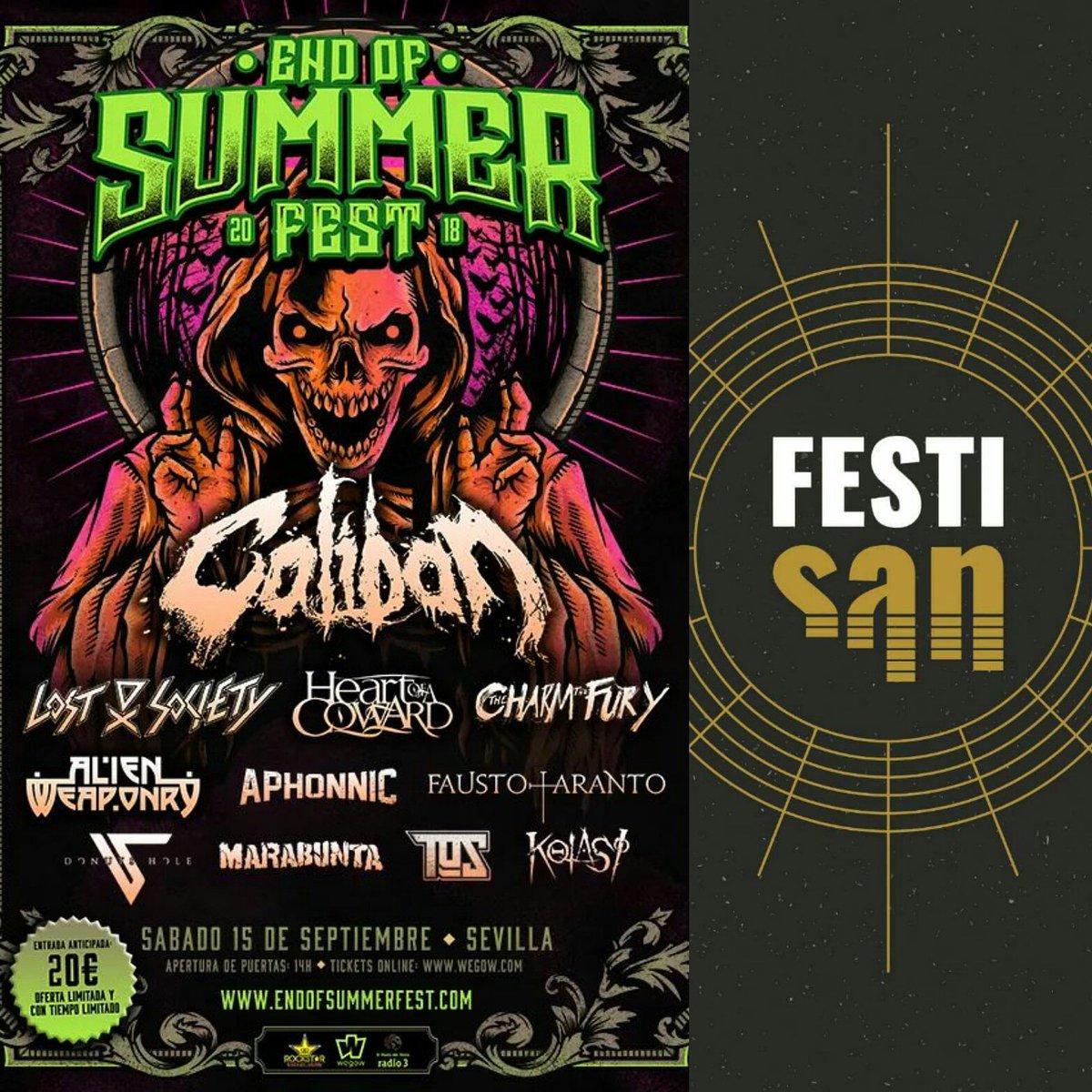 ¡Muy buenas familia! ¡No todo van a ser disgustos! Añadimos dos fechas más a nuestra gira de verano. El día 25 de agosto estaremos en Santaella en el #Festisan y el 15 de Septiembre volvemos a SEVILLA para el #EndOfSummerFest
#Cordoba #Festisan  #FlamencoMetal #Sevilla