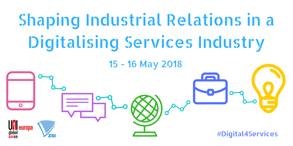 UNI_Europa's tweet photo. The second day of our conference on Shaping Industrial Relations in a Digitalising Services Industry is starting now featuring @andremh21 @ilo @EU_Growth @Mbudolfsen @Unionen @FSCdeCCOO @_verdi & @uniglobalunion Deputy GS @CHoffmanUNI. Join the convo here: #Digital4Services https://t.co/CkzsWe7RYg