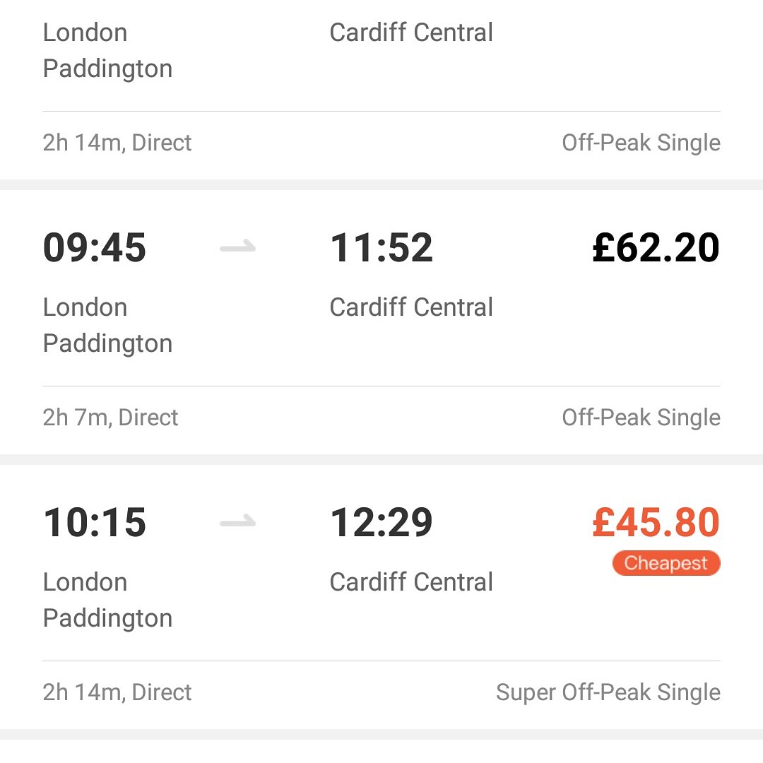 thetrainpal's tweet image. #TrainPal #CheapTrainTickets #UK  it cost only ￡45.80 from London to Cardiff on Wed 16 May. 😎😎No booking fees! No extra charges! More cheap train tickets from here: play.google.com/store/apps/det…