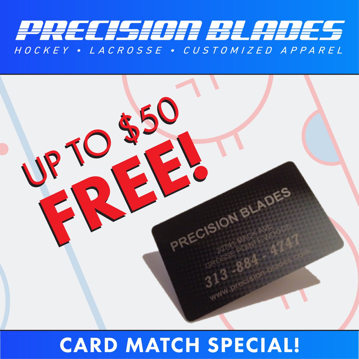 PrecisionBlades's tweet photo. This Thursday and Friday, May 17th and 18th, Precision Blades will match 50% of your total up to $100! Load $50, get $25 free. Load $100, get $50 free...that's UP TO 7 FREE SHARPENS! Don't miss out on this great offer! #hockey #sharpen #skates #maximumedge https://t.co/gaPCcYr1Ok