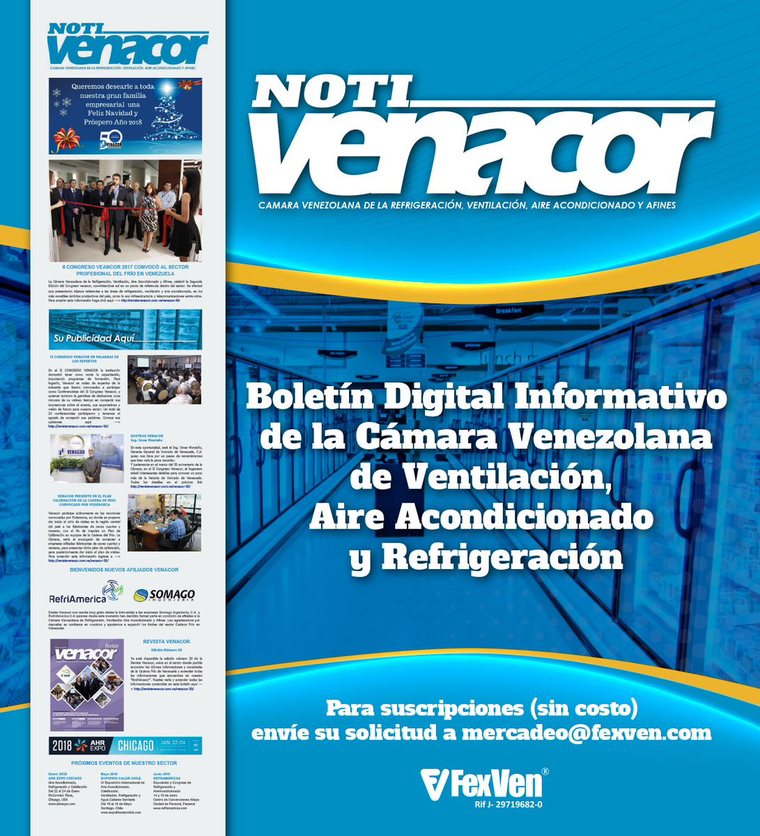 Venacor's tweet image. #NotiVenacor Boletín Digital Informativo con #NoticiasBreves de interés para nuestros #Afiliados y Empresas relacionadas al sector Aire Acondicionado, Refrigeración y Ventilación. #SuscripcionesSinCosto   #SomosGentedeTrabajo