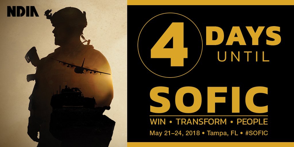 NDIAToday's tweet photo. Counting down! 4 more days until #SOFIC. RT with your booth number if you're exhibiting at #SOFIC18! https://t.co/b9bj8JbCvE https://t.co/O7NgG6TdRh