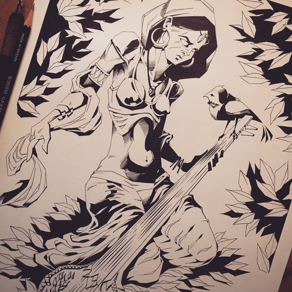 madebyhass's tweet image. Open Chord // #afrofuturism #devadasis #femaleform #nature #sitar #handdrawn #penandink #original #linework #artwork #illustration #mrhass