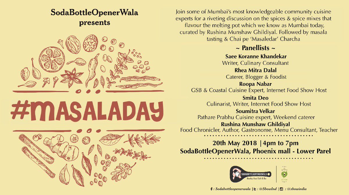 RushinaMG's tweet photo. #MasalaDay on 20th May. Spicy panel discussions taking place in #Bengaluru with @monikamanchanda @TheRDPLife @SumanaMukherjee @AmritaOfLife &amp; #Nazneenjalaludheen and also #Mumbai with me, @Saeek @euphoRHEA @soumitra14 @smitaadeo &amp; #RoopaNabar. Come join us! @SbowInd https://t.co/Cq7tx70M3R