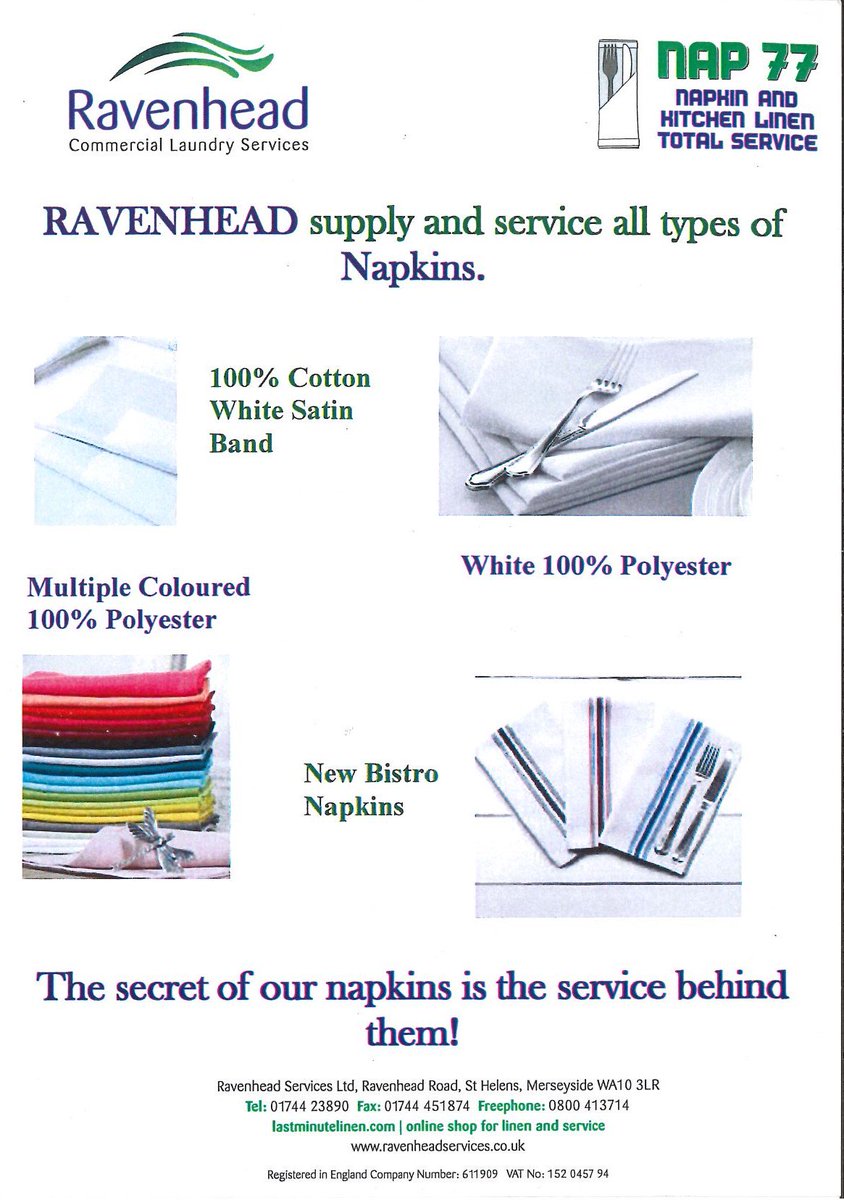 KitchenClub77's tweet photo. Napkin rental to suit your restaurants need available from Ravenhead Services Ltd https://t.co/yUNyyEbjB9