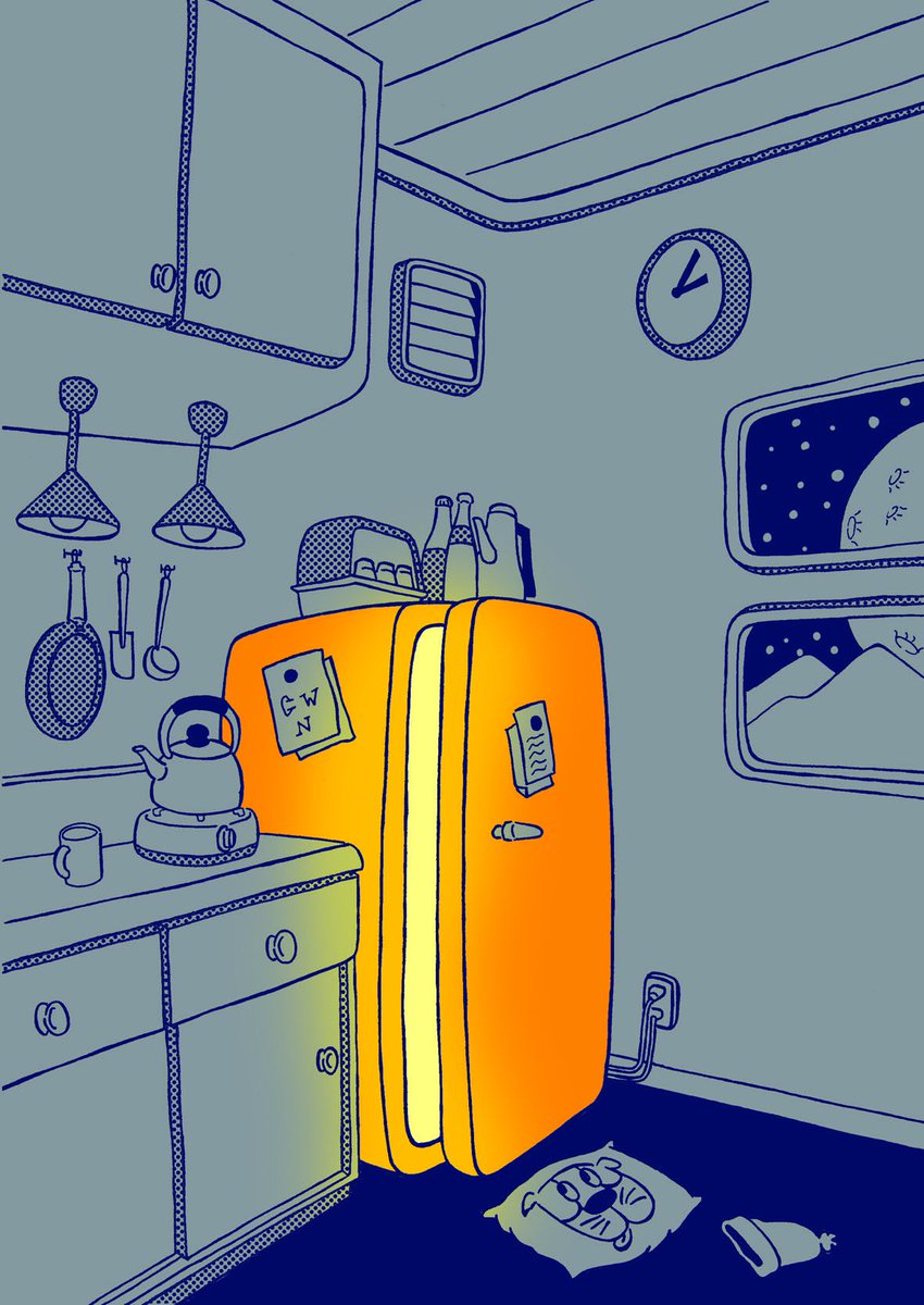 Coffee Wa Nigai 最近の絵 タイトルはオレンジの冷蔵庫 Orange Refrigerator Illustration