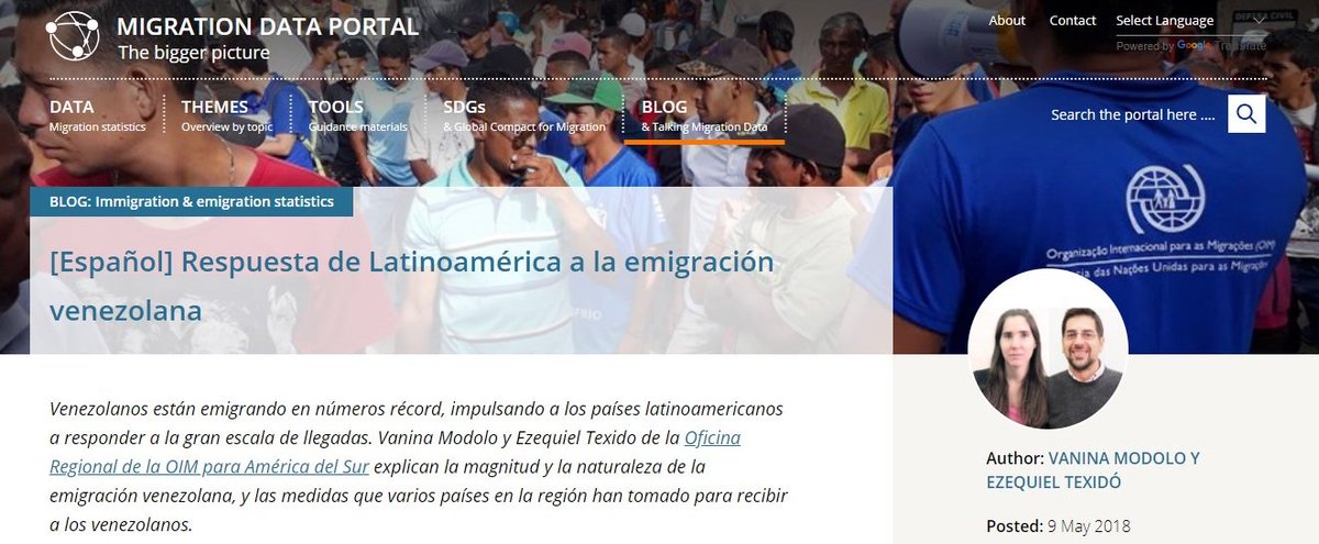 OIM_LAC's tweet image. ¿Cuál ha sido la respuesta latinoamericana a la emigración venezolana? @ezequieltexido @ModoloVanina de @OIMSuramerica explican en el blog #Migrationdataportal de @IOM_GMDAC
 
Leer: bit.ly/2jPpH6D