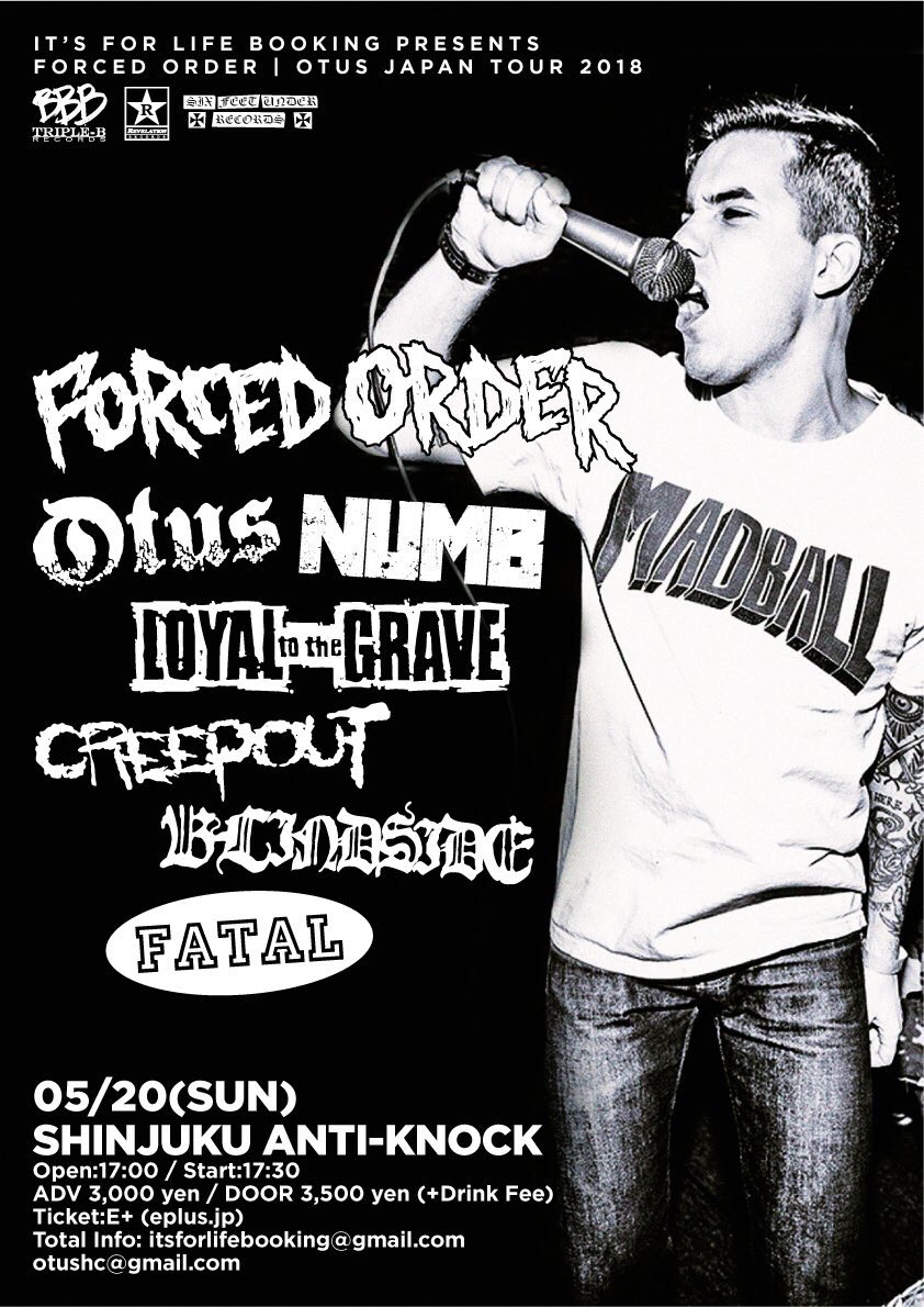 CreepoutJP's tweet photo. 次の日曜は、ANTIKNOCK!!

FORCED  ORDER / Otus

JAPAN TOURのFINALへ

お越しください。

TOKYO HARDCOREを

体感せよ。

前売りは

creepoutcult@gmail.com

まで。

#forcedorder #otus #creepout #tokyohardcore https://t.co/L2iQI8qo6W