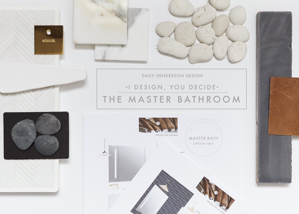 em_henderson's tweet photo. ITS NATIONAL ‘MOUNTAIN FIXER MASTER BATHROOM DECISION’ DAY. I design, YOU decide is back for the master bathroom plan. Plus an announcement of a new great partnership with @Kohler. Head to the blog to see both plans, and VOTE - https://t.co/rpu6gclSd2 #ehdmountainfixerupper https://t.co/MCwxOK68fU