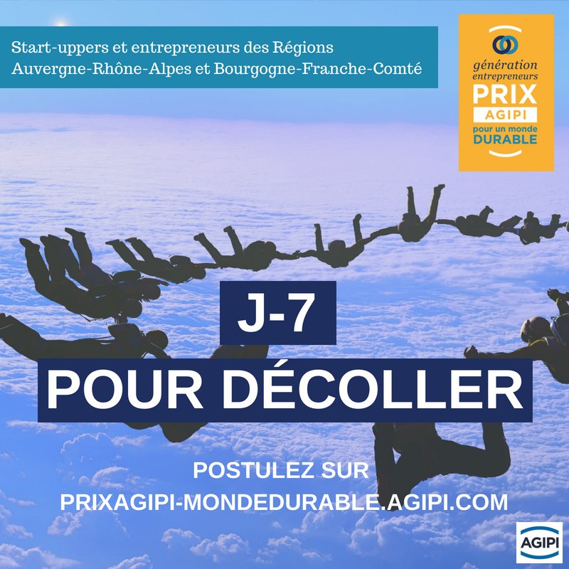 J-7 avant le #décollage ! Accélérez votre startup <a href="/prixagipi/">PRIX AGIPI</a> pour un monde #durable et venez pitcher pour gagner 10 000€ !
prixagipi-mondedurable.agipi.com