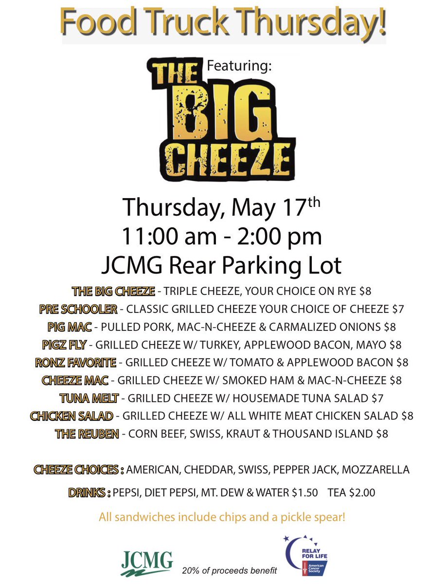 JCMGcares's tweet photo. @The_BigCheeze will be at JCMG this Thursday. https://t.co/mAxuaH2jvq