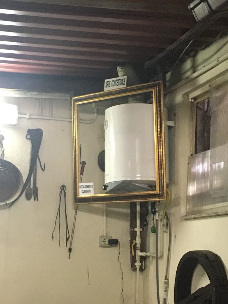 LucaBash's tweet photo. No chance to hide the bathroom water heater in your restaurant? Roman brilliance.
The label means “conceptual art”.
#BeRoman #TakeItEasy https://t.co/iMeGGngyIu