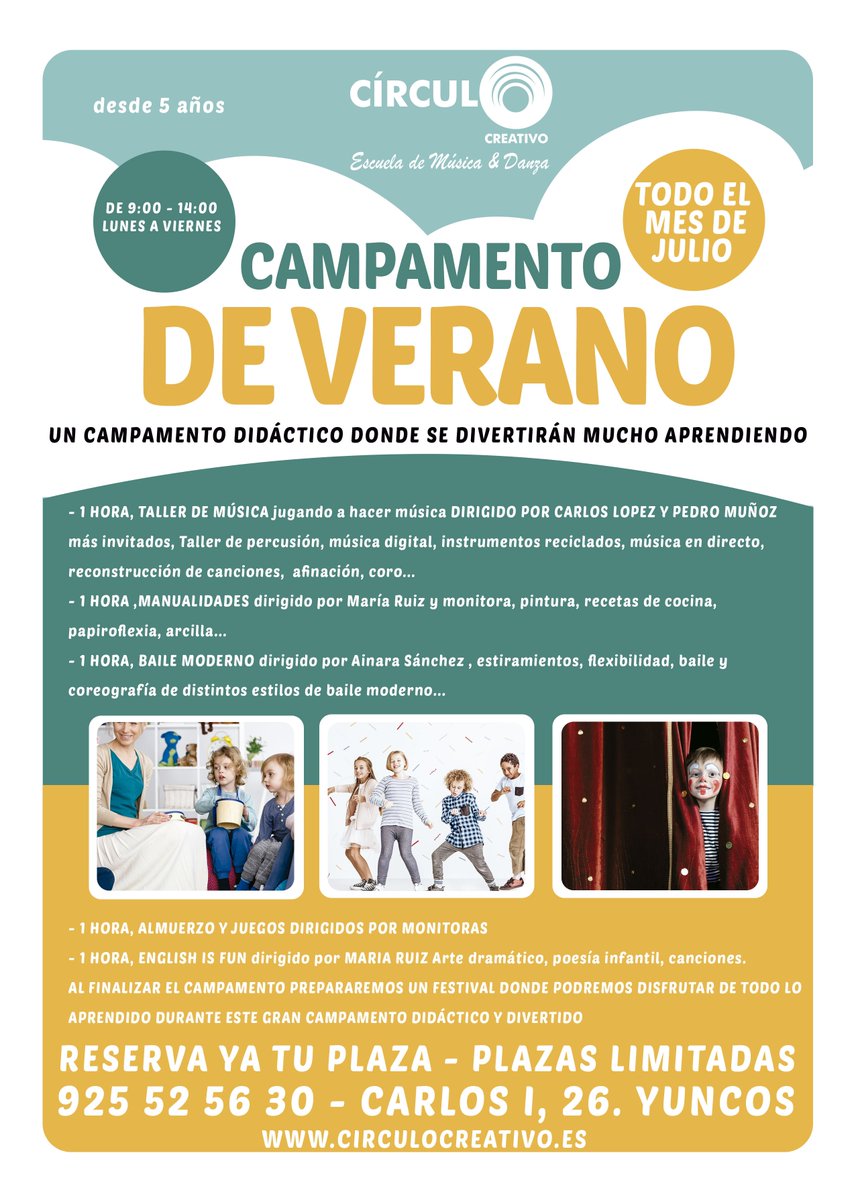 Durante todo el mes de julio tendremos nuestro Campamento de Verano Educativo, Un campamento didáctico donde se divertirán mucho aprendiendo
Reserva tu plaza YA, no te quedes sin ella
925 52 56 30