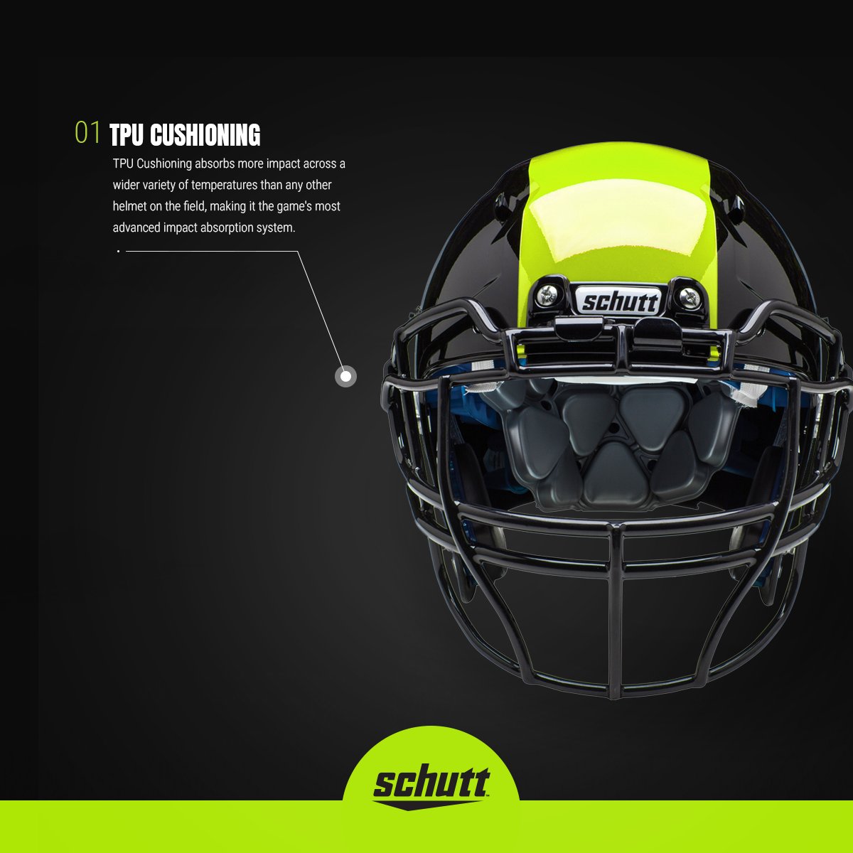 The outside of your helmet can be whatever you want, but the inside of every single Schutt helmet uses #TPU cushioning - the game's most advanced impact absorption system. #ScienceofDomination