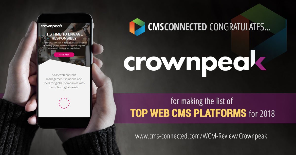 marsssosyal's tweet photo. Congratulations to @Crownpeak for making the list of Top Web #CMS #Platforms for 2018! https://t.co/K8rGcVyiyS #CMSReview #DigitalExperience #PlatformReview #ProductReview #WCM #AI #ecommerce #digitalmarketing #digitalexperience #GDPR #crownpeak #SaaS https://t.co/2CFg7nvkUB