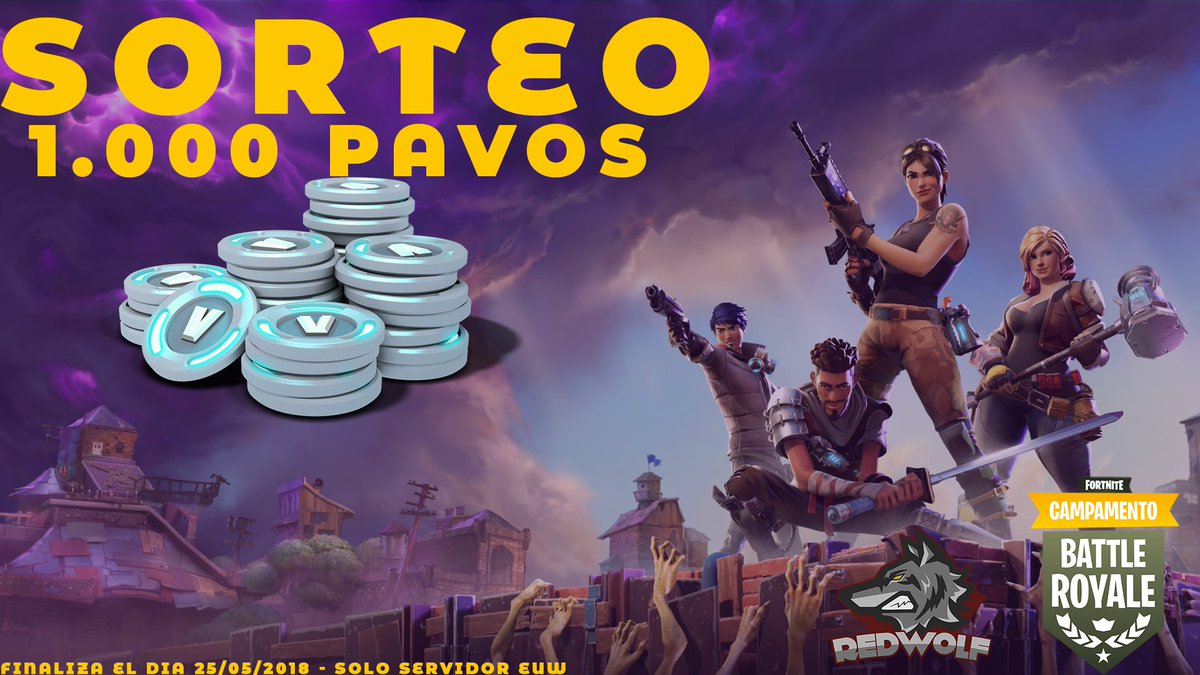 RedwolfCenterS's tweet photo. 🌟🌟 SORTEO 1000  PAVOS 🌟🌟

 Campamento Battle Royale y RedWolf Center sortean 1000 v-Bucks entre sus seguidores para celebrar su primera fecha en Julio.

CONDICIONES: 

- RT a este Tweet
- Seguir a @kmpBattleRoyale 
- Seguir a @RedWolfCenterS

🌟 MUCHA SUERTE SUPERVIVIENTES 🌟 https://t.co/NIJSi6dja9