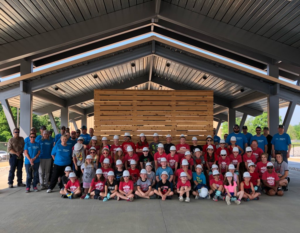 JessSheCanCLE's tweet photo. A very special day volunteering with @FloydCoParks at the new Kevin Hammersmith Memorial Park. @DukeEnergy helped create rain and butterfly gardens designed by @NAFCSuccess students #WeAreDE https://t.co/w4lyNFjo8z