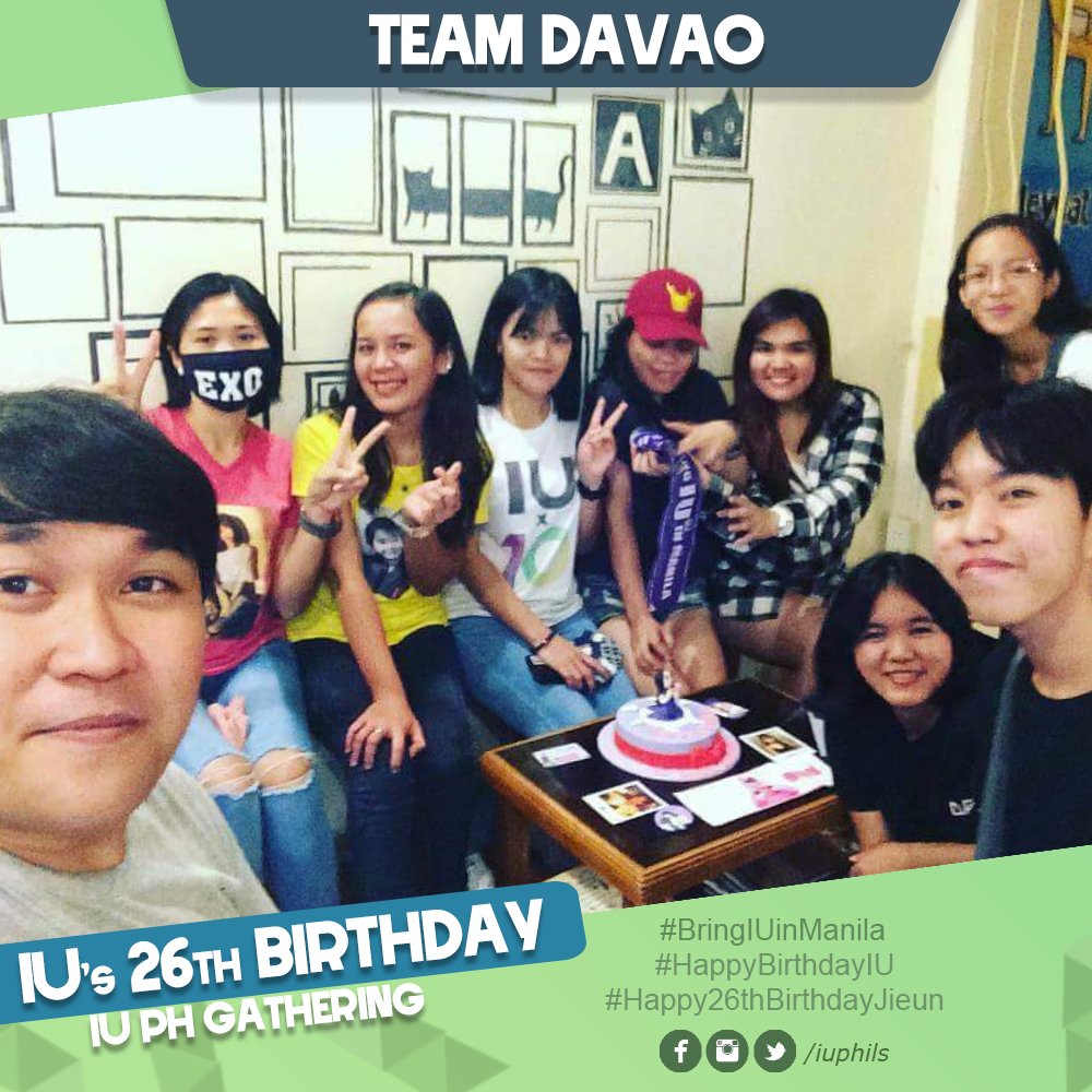 IU Philippines - Davao Chapter
celebrating IU's 26th Birthday ! @lily199iu

May 12, 2018

Thank you Uaenas in Davao!

#HappyBirthdayIU #Happy26thJieunDay #TeamGathering #TeamGath #TeamDavao
#IUPhilippines #IUph #IUPhils #Gathering #IU