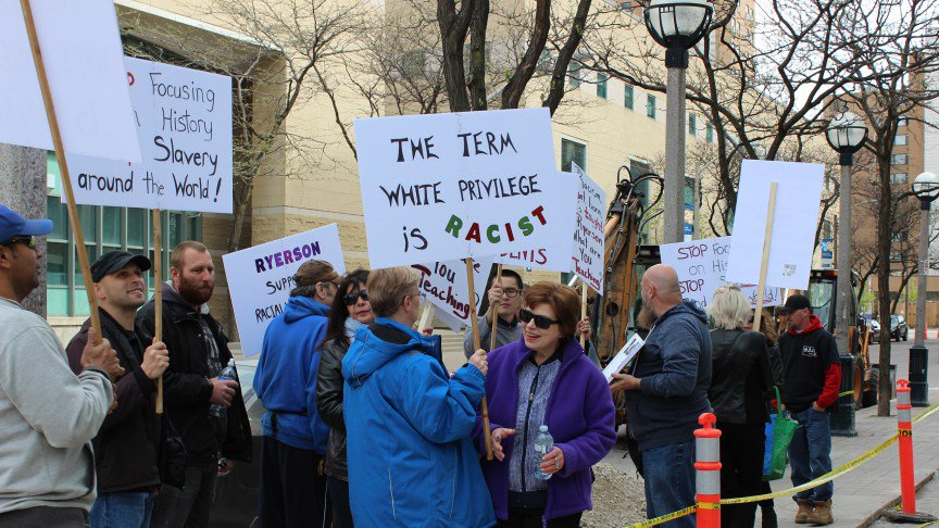 theeyeopener's tweet photo. The White Privilege Conference held @RyersonU was met by a group of protesters over the weekend #WPCGlobal 

https://t.co/9NLJCczsW4 https://t.co/y8BdQylV7j