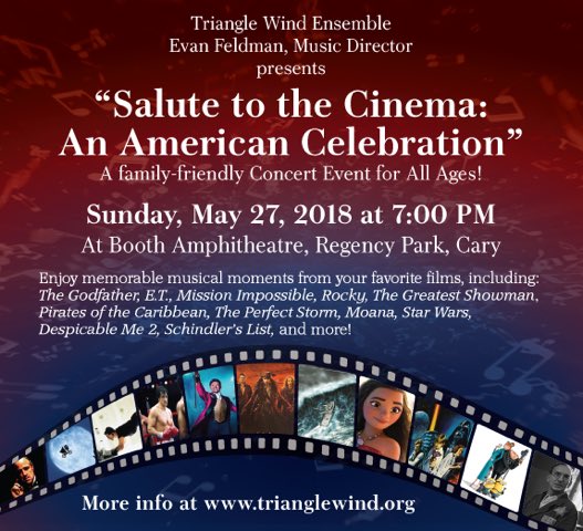 KokaBoothAmp's tweet image. TRIANGLE WIND ENSEMBLE // Join us Sunday May 27 at 7pm at Booth for this year’s concert celebrating film music written for one of the great American art forms: the CINEMA! @TriangleWind boothamphitheatre.com #mondaymotivation #trianglewindensemble #carync #boothamphitheatre
