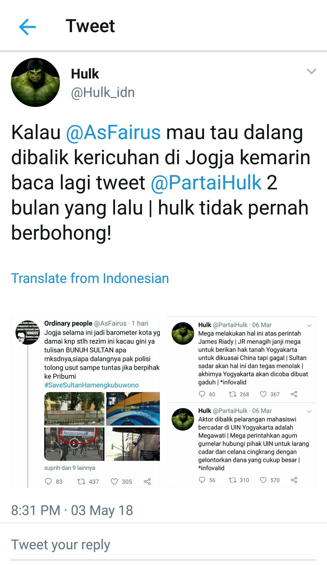 99 on Twitter "Terakhir setelah puas fitnah sana sini lewat akun PartaiHulk Yulianus Paonganan alias gen ganti akun menjadi Hulk idn…