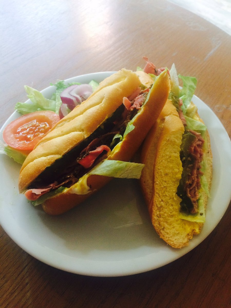 Another treat off our new menu! Pastrami, dill pickle, salad and mustard mayo on brioche baguette! 🤤🤤 #newmenu #tasty