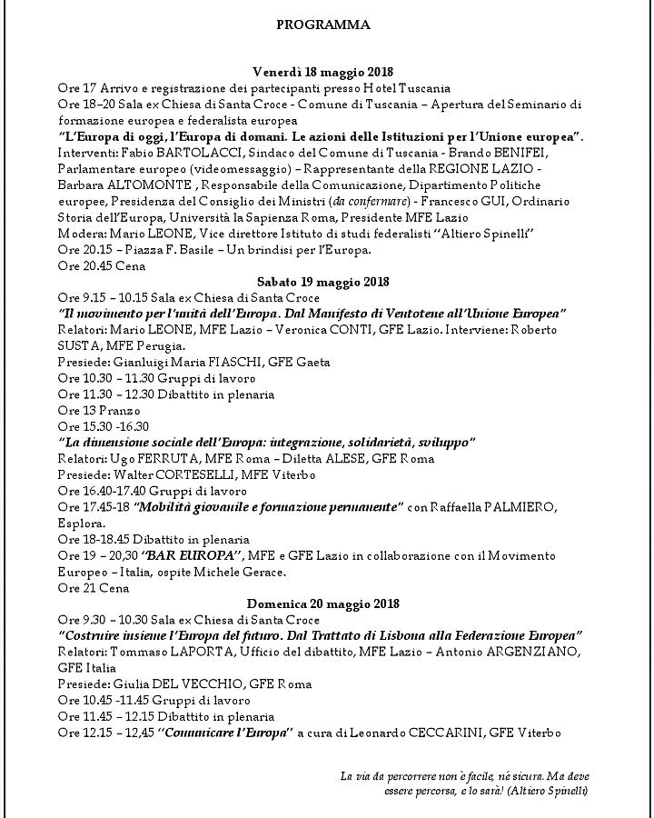 Il programma del seminario di Tuscania di quest'anno

#Gfe #stayfederalist