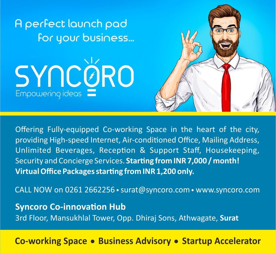SyncoroVentures's tweet photo. A perfect launch pad for your business
#Syncoro #EmpoweringIdeas #CoWorkingSpace #BusinessAdvisory #StartupAccelerator #Surat #CoInnovationHub https://t.co/pcwWxnm1bM