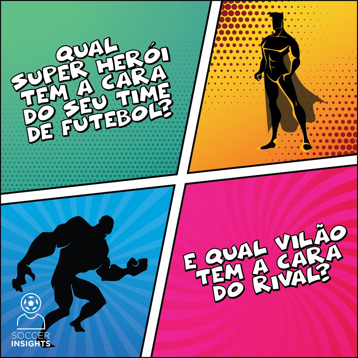 Soccer_INsights's tweet photo. Vc prefere Marvel ou DC? Seu time tá mais para qual super-herói? E seu rival? Seria um super-vilão ou um super-comédia? 

Hj é o último dia para vc nos ajudar a montar uma análise diferente a respeito do seu time.

Para isso basta clicar neste link 👇
https://t.co/NCvD1dv6UF https://t.co/B06jN0HINt