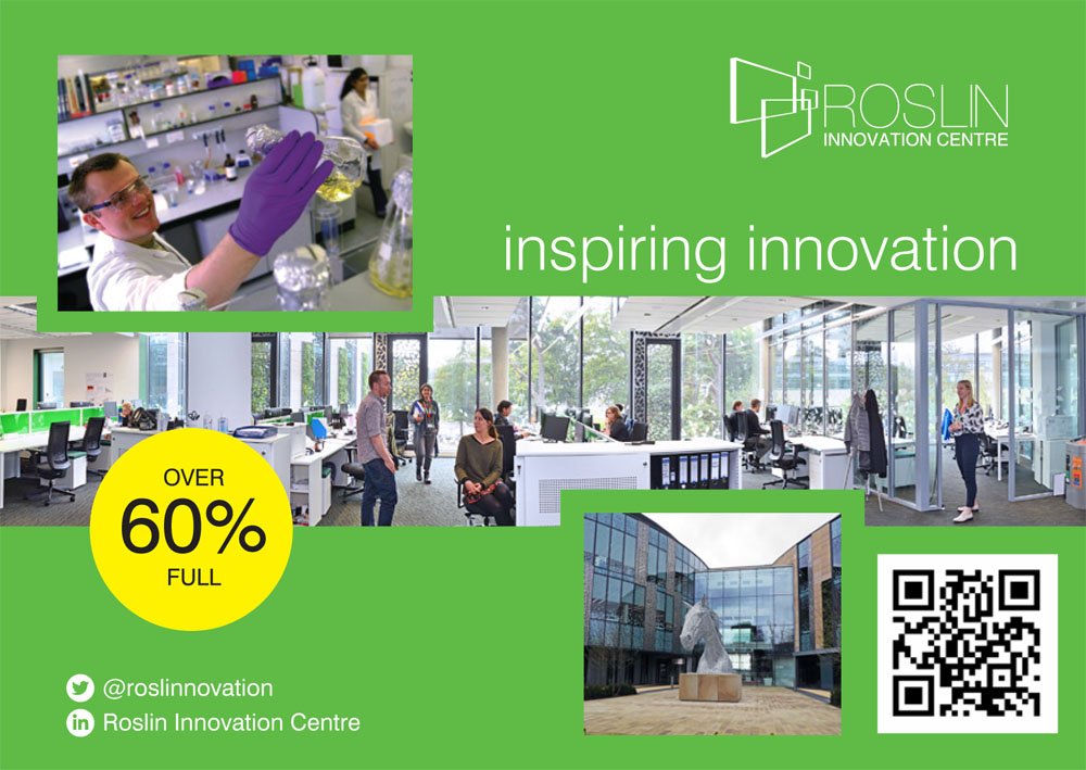 Create impact and develop #innovation in great company at <a href="/Roslinnovation/">Roslin Innovation Centre</a>. Office and lab space available, open plan or sub-divided, in a stunning setting on Easter Bush Campus > bit.ly/joinusroslin #openforbusiness #joinus #inthezone