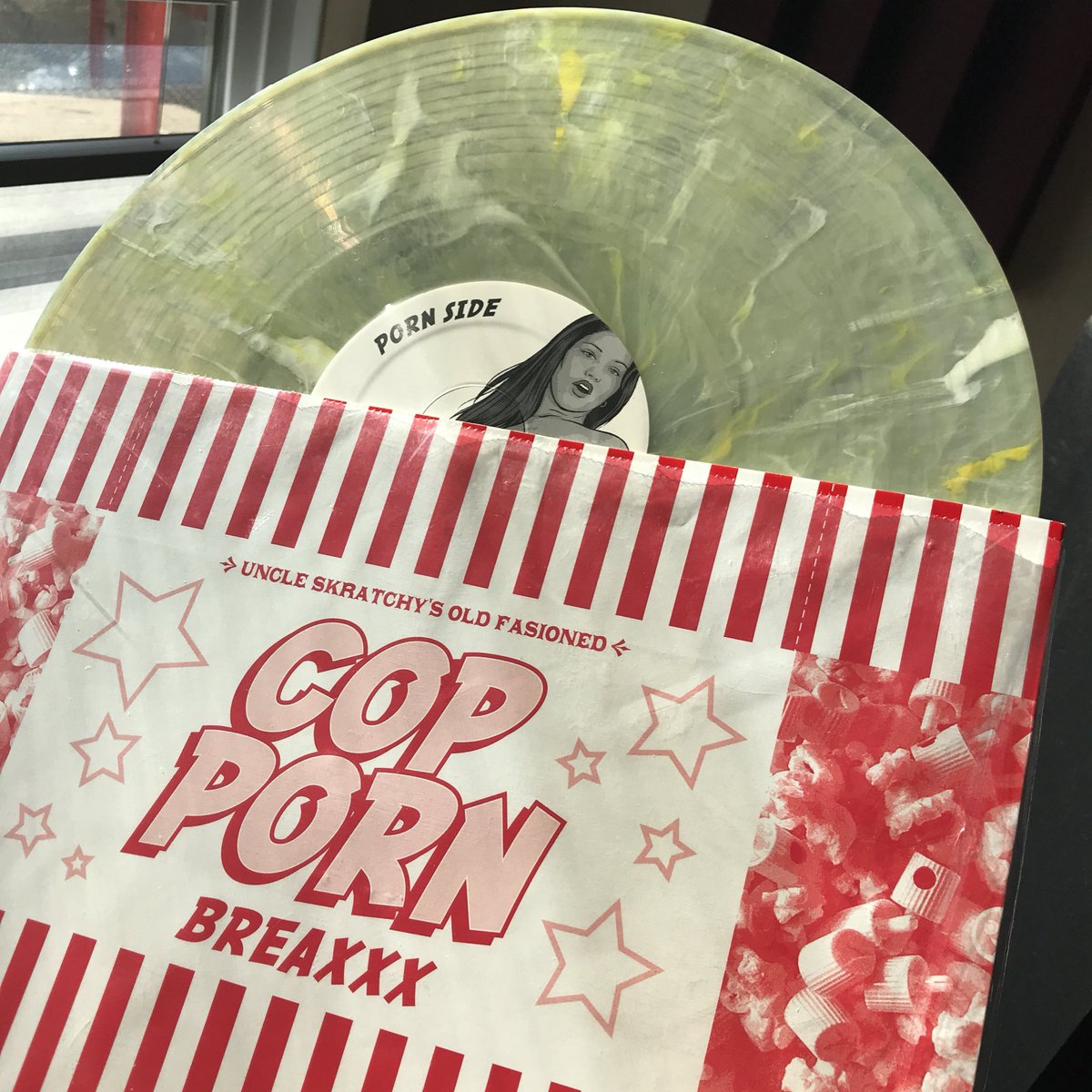 AinsleeMusic's tweet photo. Picked up an old scratch record I’ve wanted for over a decade, and it’s on buttery popcorn looking vinyl. Unexpected, but pretty sick! #CopPorn https://t.co/aZmn1sQVQd