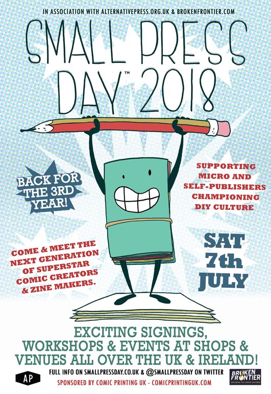 SmallPressDay's tweet photo. OH! Big news!!
We bagged ourselves a marvelous sponsor who will be printing glorious #smallpressday posters for participating shops!
May we introduce the flipping fabulous @ComicPrintingUK https://t.co/eko7zwRWho