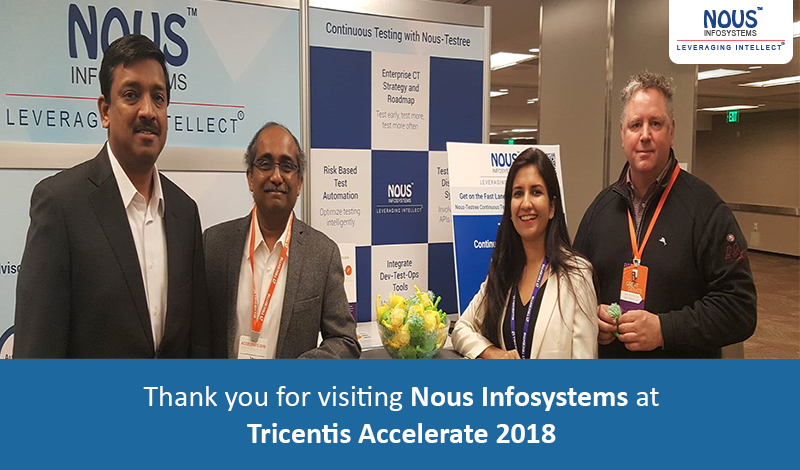 nousinfosystems's tweet photo. Thank you for visiting us at #AccelerateSF and sharing your thoughts on #ContinuousTesting solutions in #DevOps. @Tricentis - Thank you for making the event a memorable one for all of us. https://t.co/OvVbeV9pCl