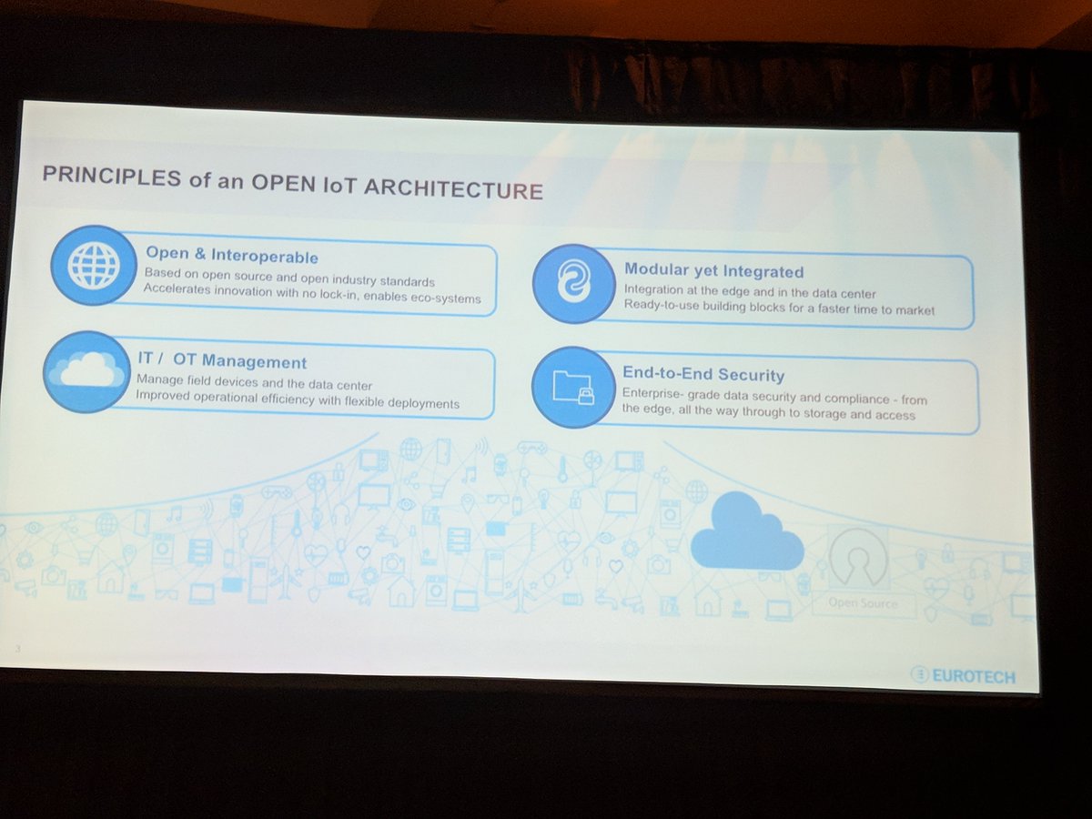 EclipseIoT's tweet image. The four pillars of an Open #IoT Architecture according to David Woodard from @EurotechFan #EclipseIoTDay