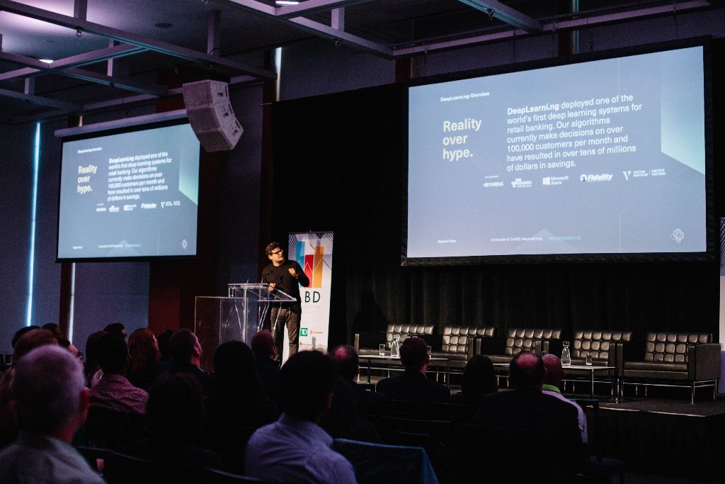 dessa's tweet photo. 📸: our co-founder Stephen Piron giving a keynote on AI and design at the first-ever #abdTO conference last week at the @agotoronto. Great opportunity, thanks @abd_toronto! https://t.co/y8T7Hof7Tr