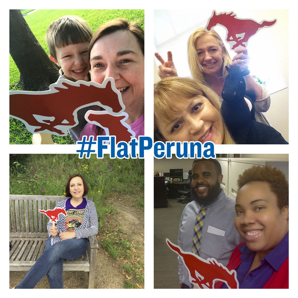 StaffSMU's tweet photo. We are in the final hours of #FlatPeruna's 1st adventure. Those who participate will be entered into a drawing to win prizes (including vacation days) at the @SMU President's Picnic on Tuesday, May 22, 2018. Submit your #FlatPeruna photos now. https://t.co/05br58lRDI https://t.co/pkpMqqvrJt